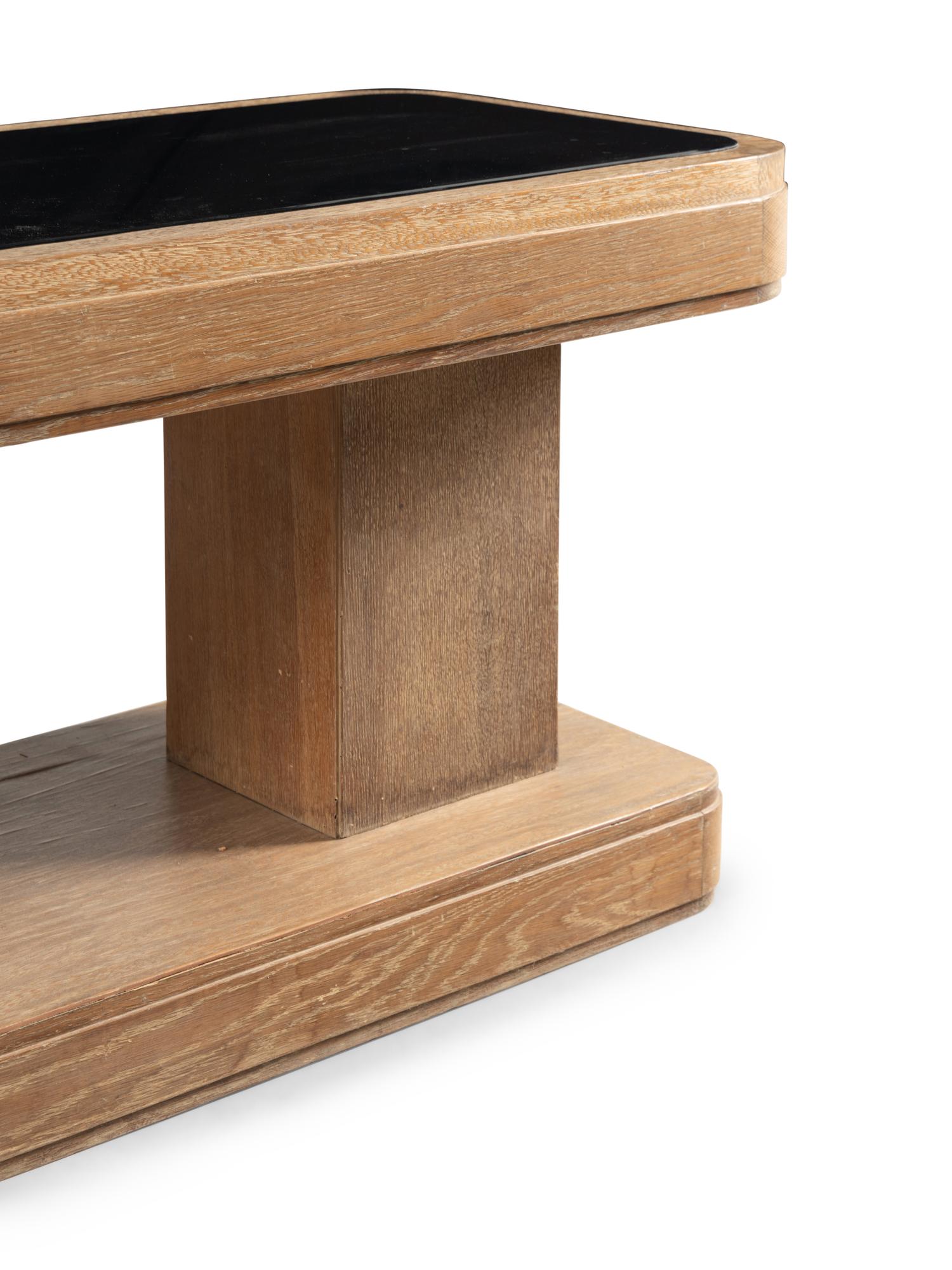 A Contemporary Cerused Oak Glass-Top Console Table