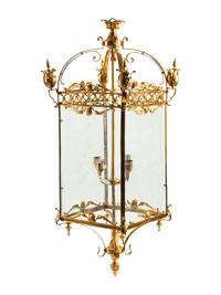 A Pair of Louis XVI Style Gilt Bronze and Etched Glass Hall Lanterns