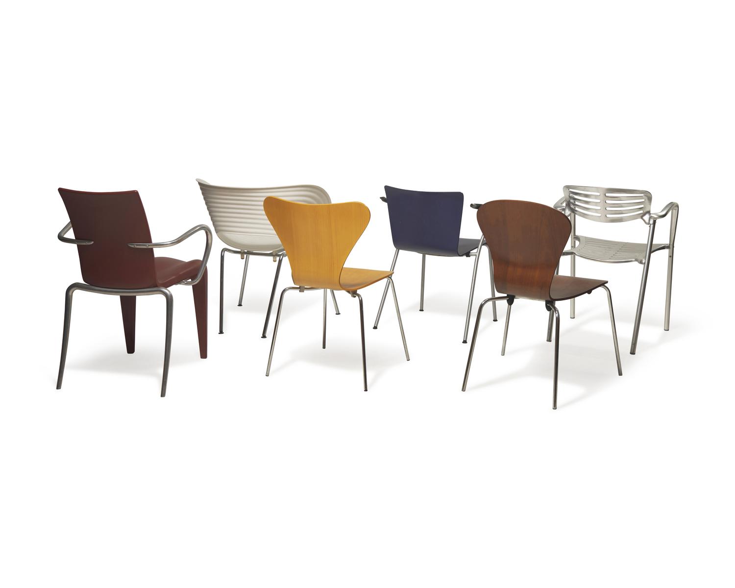 Six Miniature Chairs and a Miniature Umbrella Stand