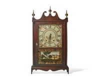 A Federal mahogany pillar and scroll mantel clock, patented by Eli Terry, made by Seth Thomas, Plymouth, CT, circa 1820