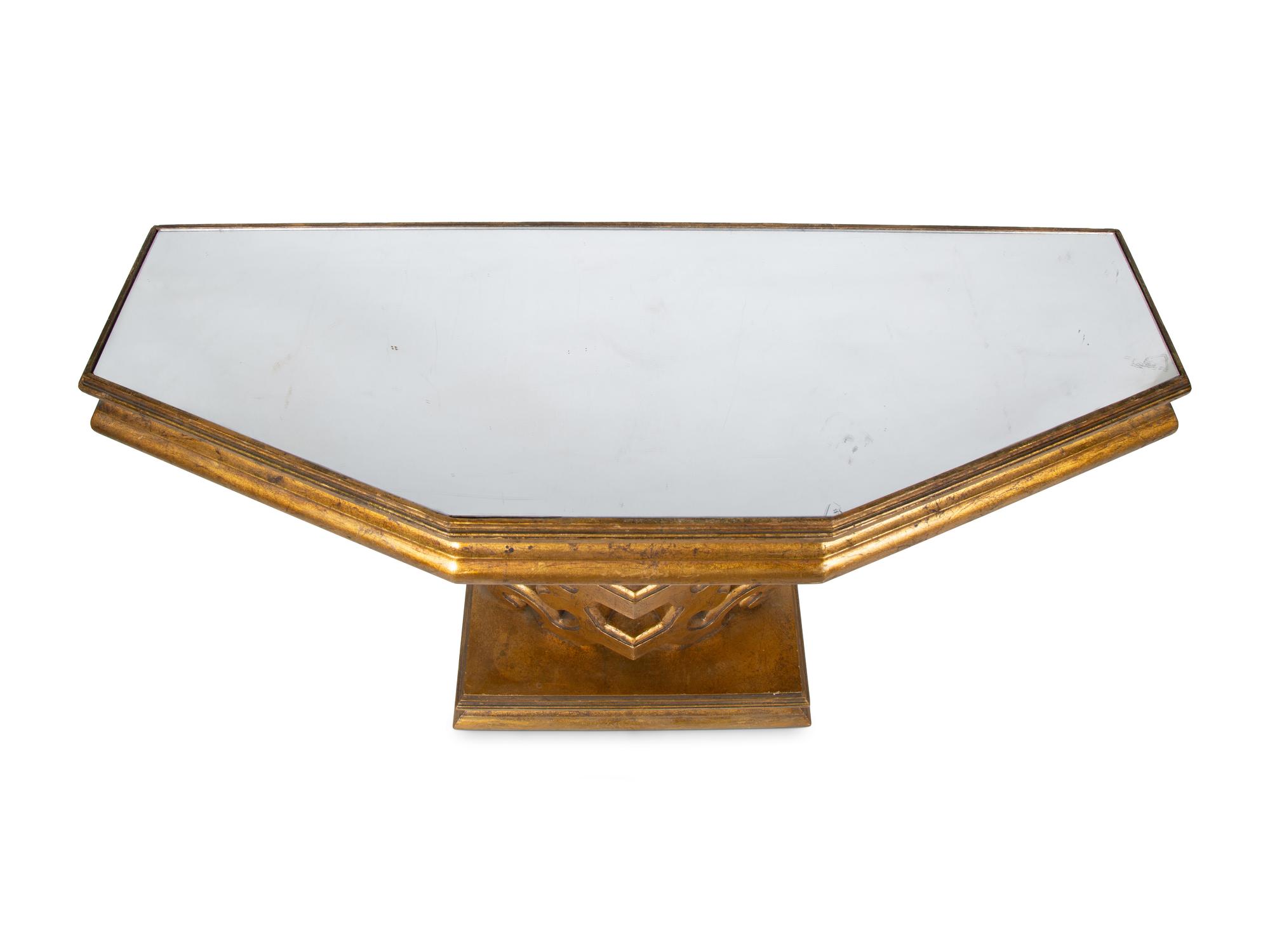 A Modernist Giltwood Mirror-Top Console Table — CIRCA 1970S
