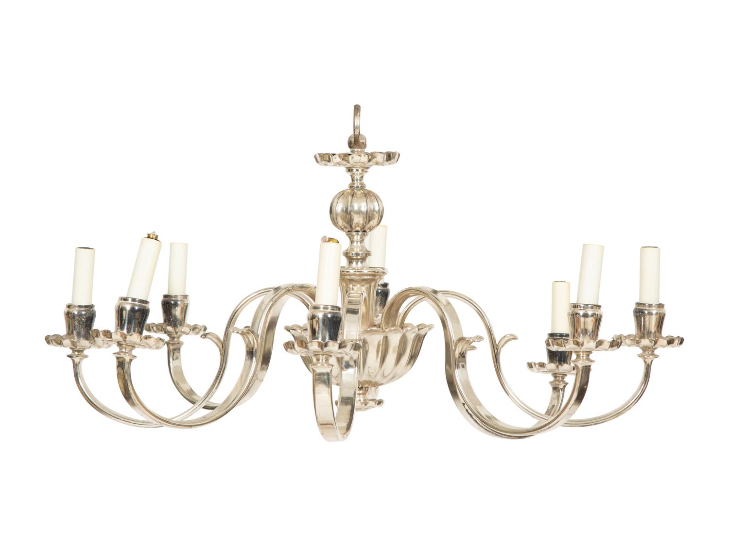 A Silver-Plate Eight-Light Chandelier