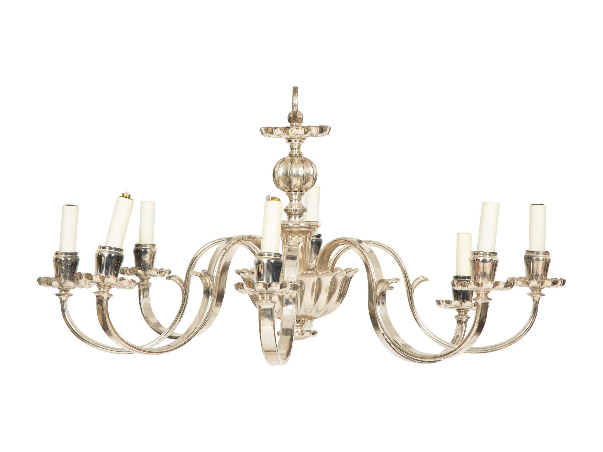 A Silver-Plate Eight-Light Chandelier