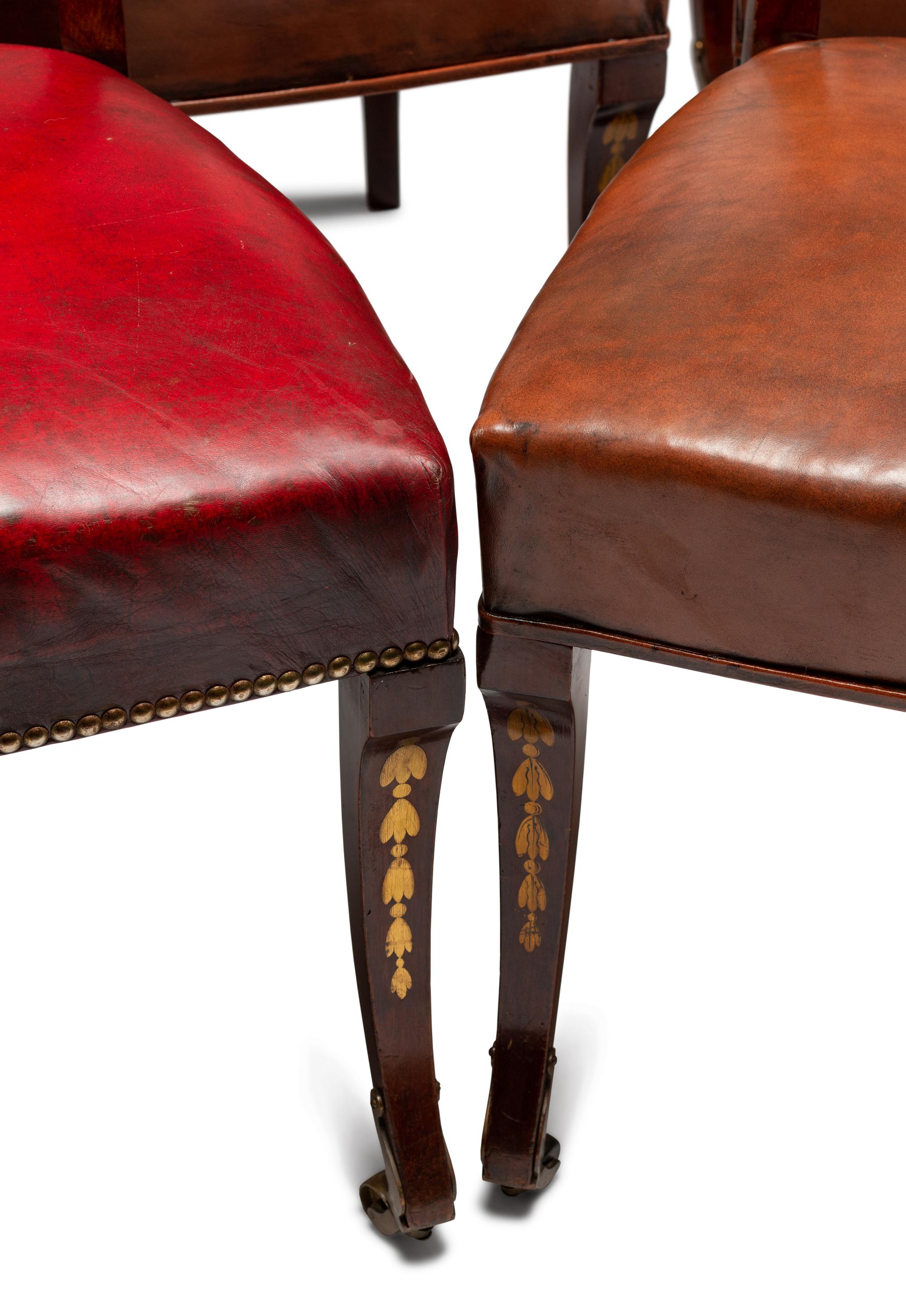 A Set of Twelve Baltic Neoclassical Style Leather-Upholstered Mahogany Dining Chairs