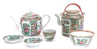 A Group of Rose Medallion Porcelain Articles Height of tallest 5 3/4 inches.
