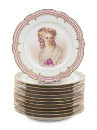 A Set of Twelve Sevres Painted Porcelain Dessert Plates