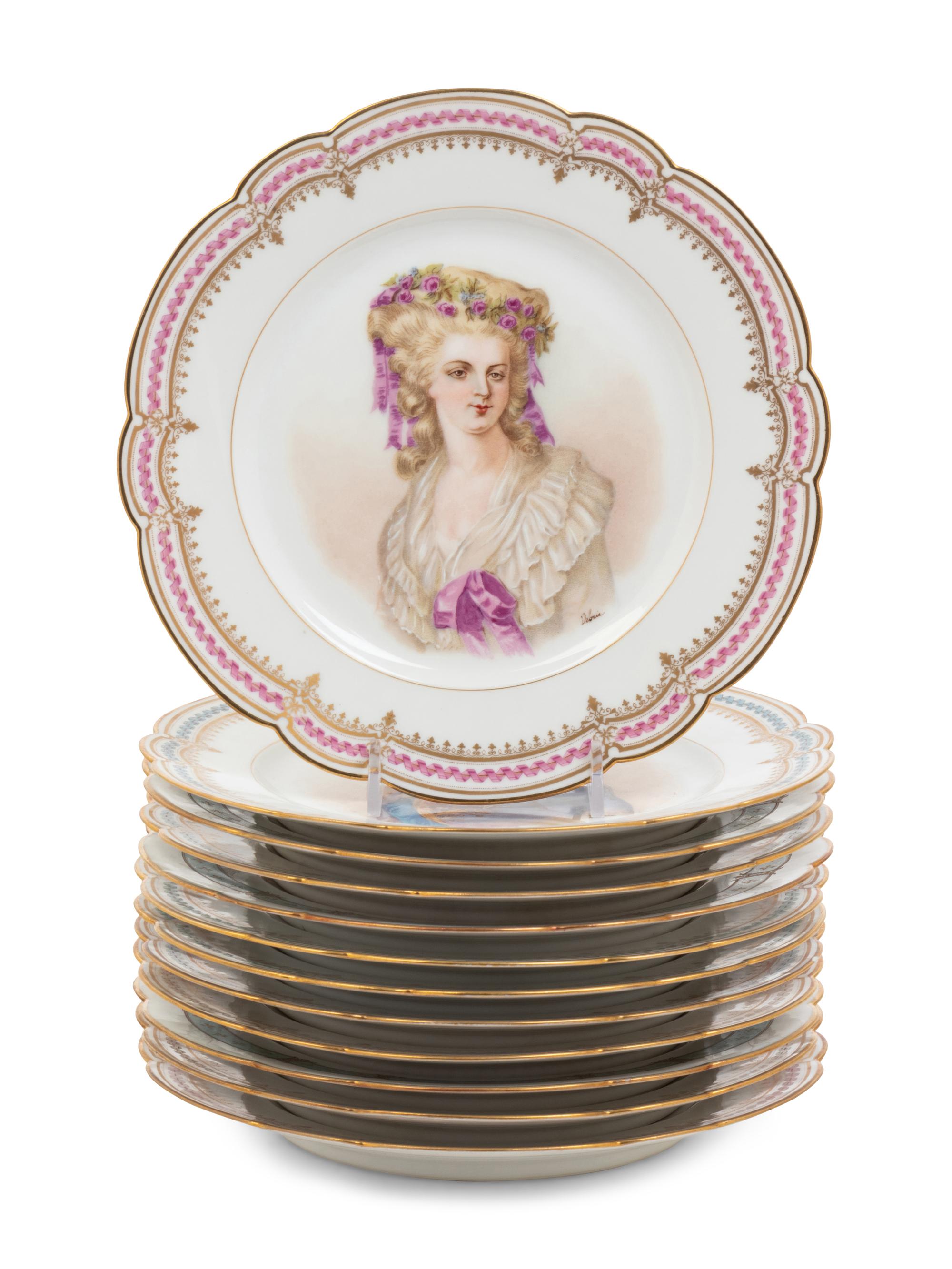 A Set of Twelve Sevres Painted Porcelain Dessert Plates