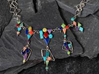 Abstract Silver Necklace, with Inlay