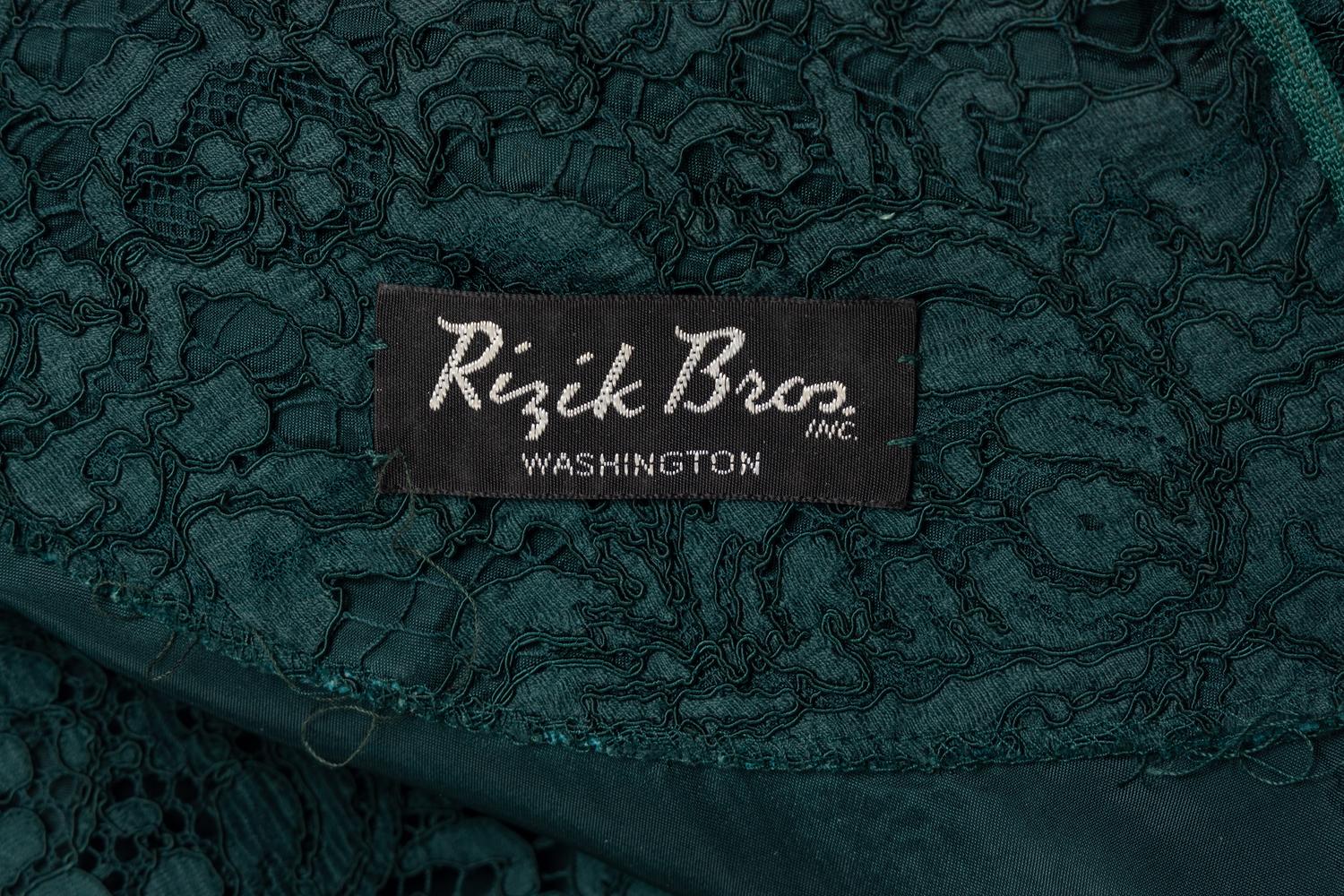 Rizik Brothers Green Lace Dress and Two Brooches
