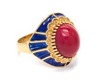 An 18 Karat Yellow Gold, Coral and Enamel Ring, Italian, 4.50 dwts.