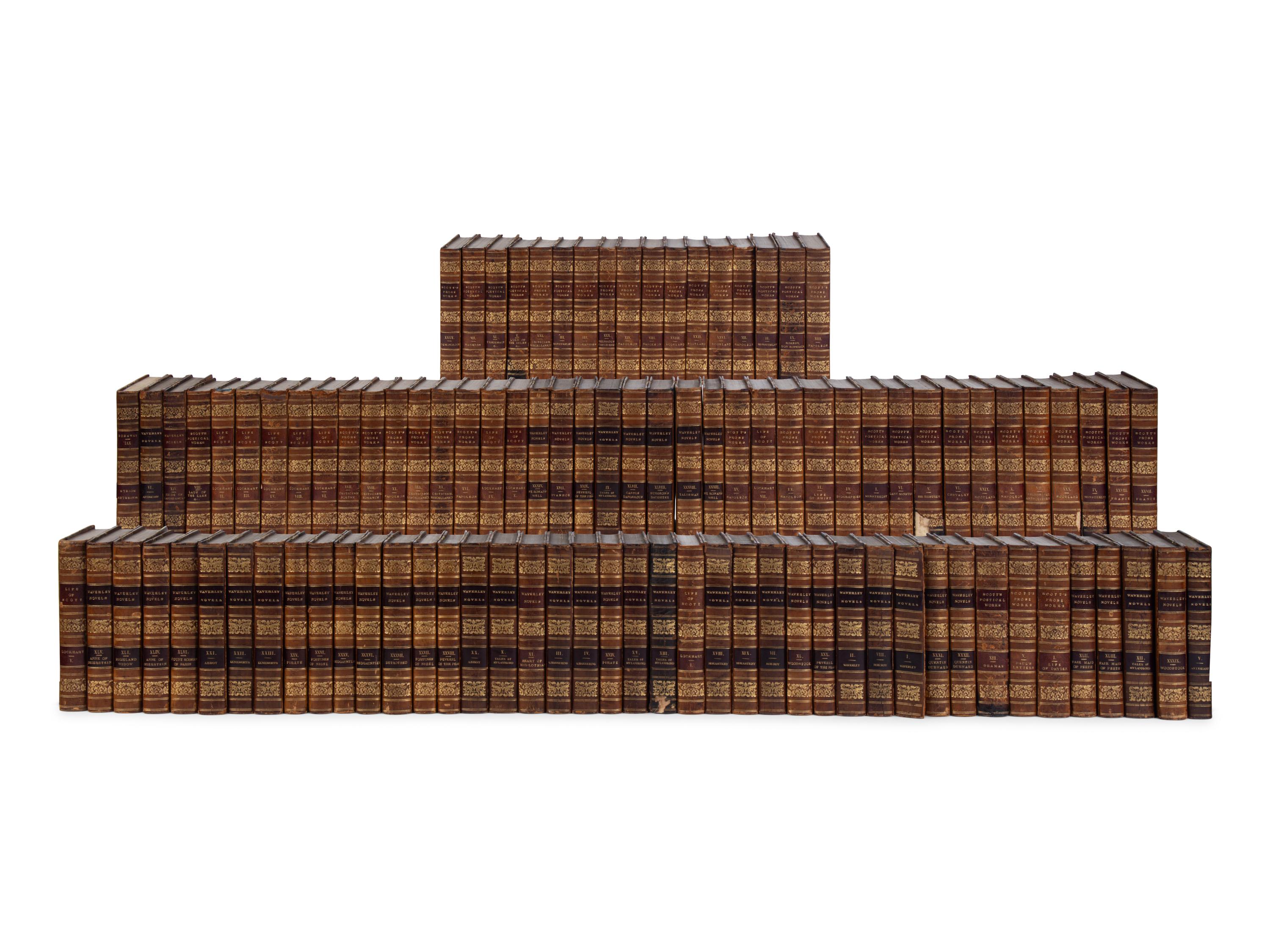 [BINDINGS]. SCOTT, Walter, Sir (1771-1832). A group of 4 sets in 99 volumes, comprising: