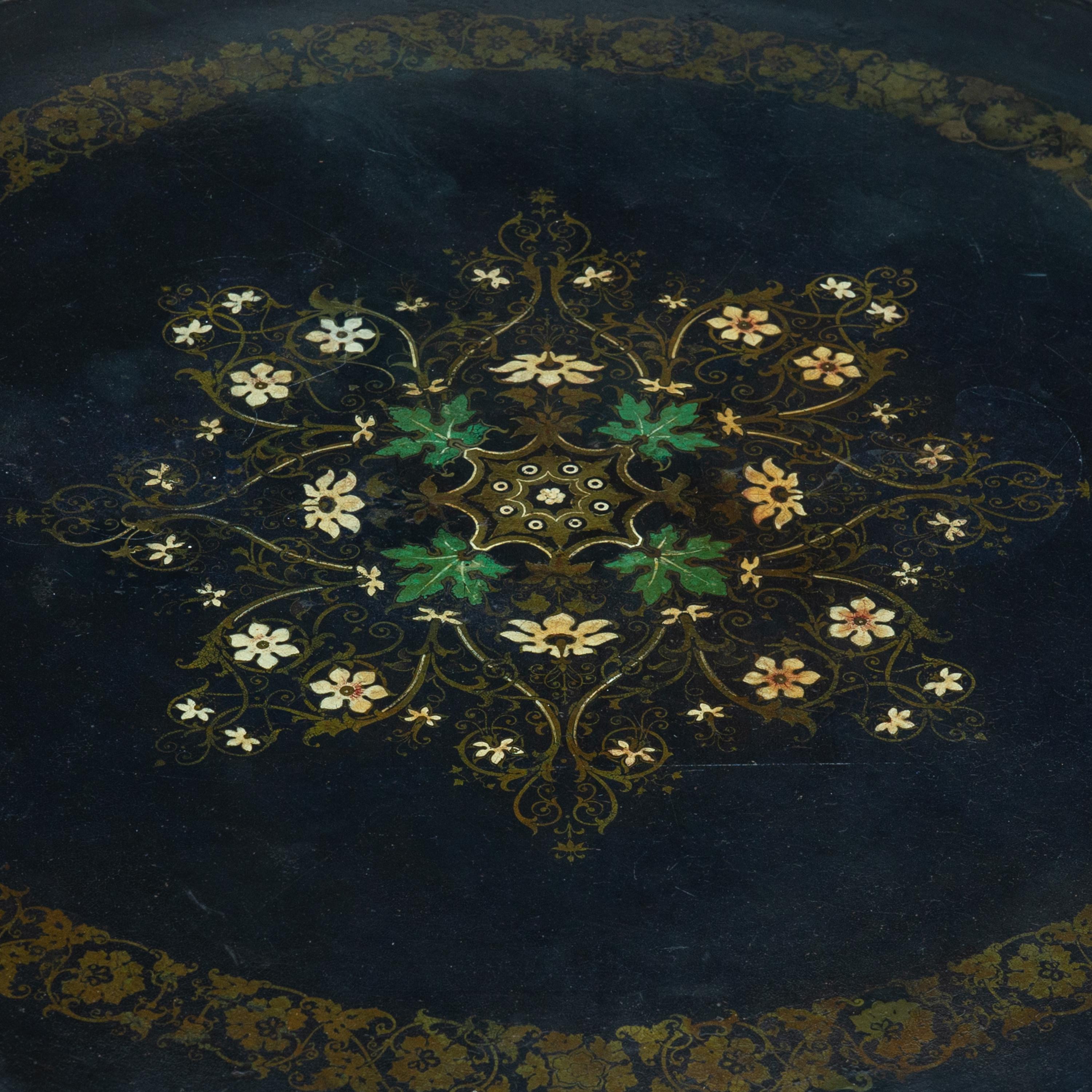 A Turkish Paint-Decorated Tray on Stand