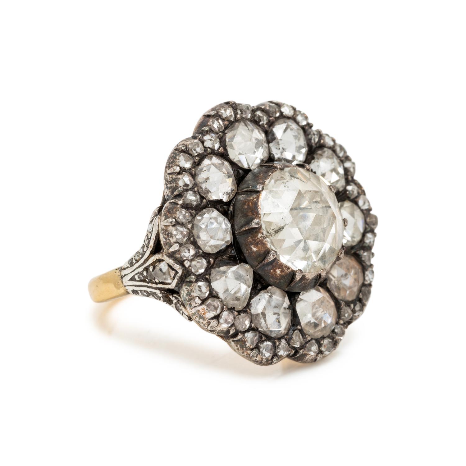 SILVER-TOPPED GOLD AND DIAMOND RING