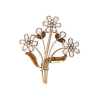 TIFFANY & CO., RETRO, SAPPHIRE AND MOONSTONE FLOWER BROOCH