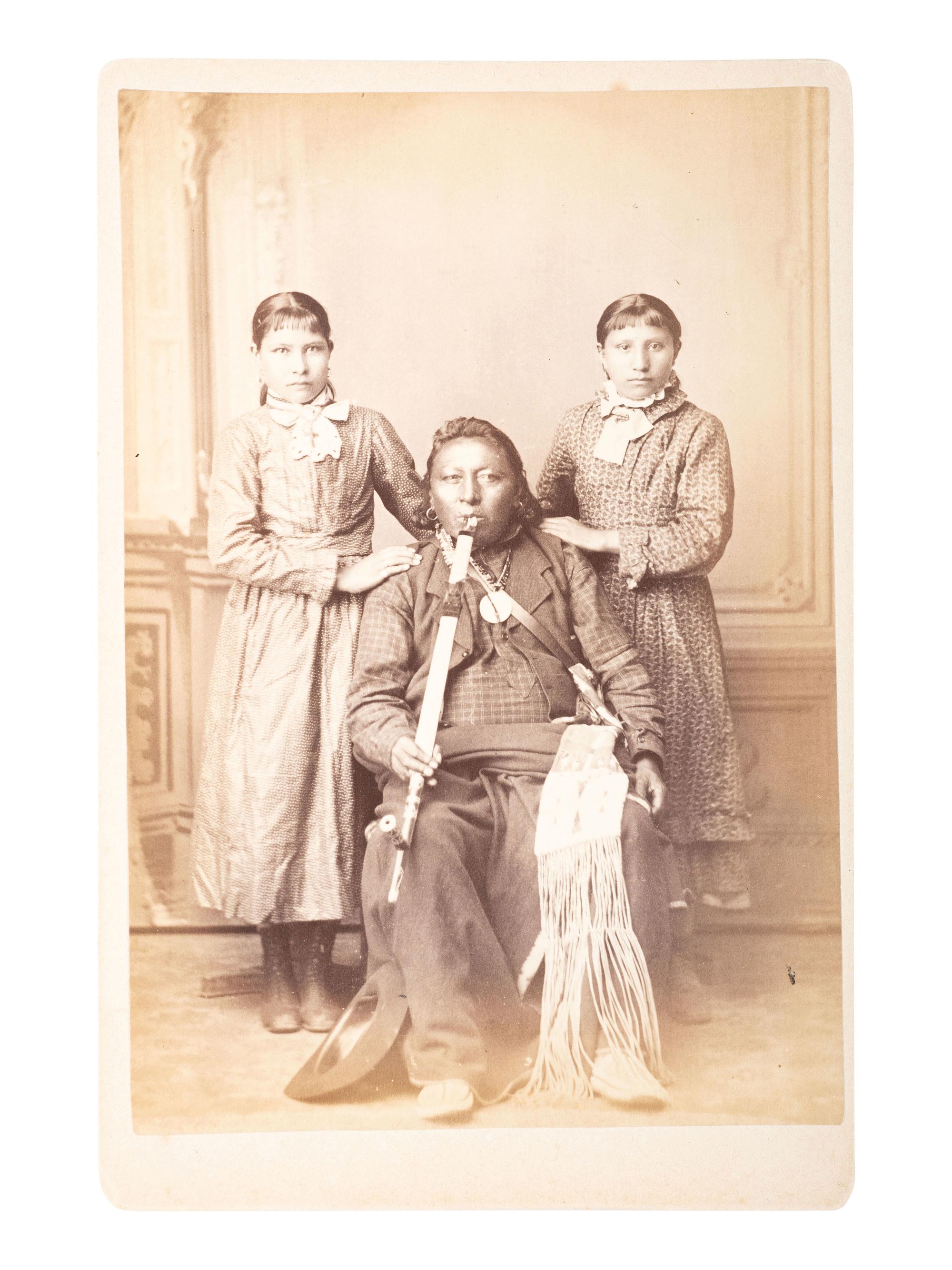 CHOATE, John N. (1848-1902), photographer. Boudoir card featuring Cheyenne student White Buffalo. [Carlisle, PA], ca 1881. [ With: ] 3 mounted photographs featuring chiefs including Red Dog and Boss Sun. Carlisle, PA.