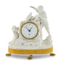 A French Gilt Bronze Mounted Biscuit Porcelain Figural Clock