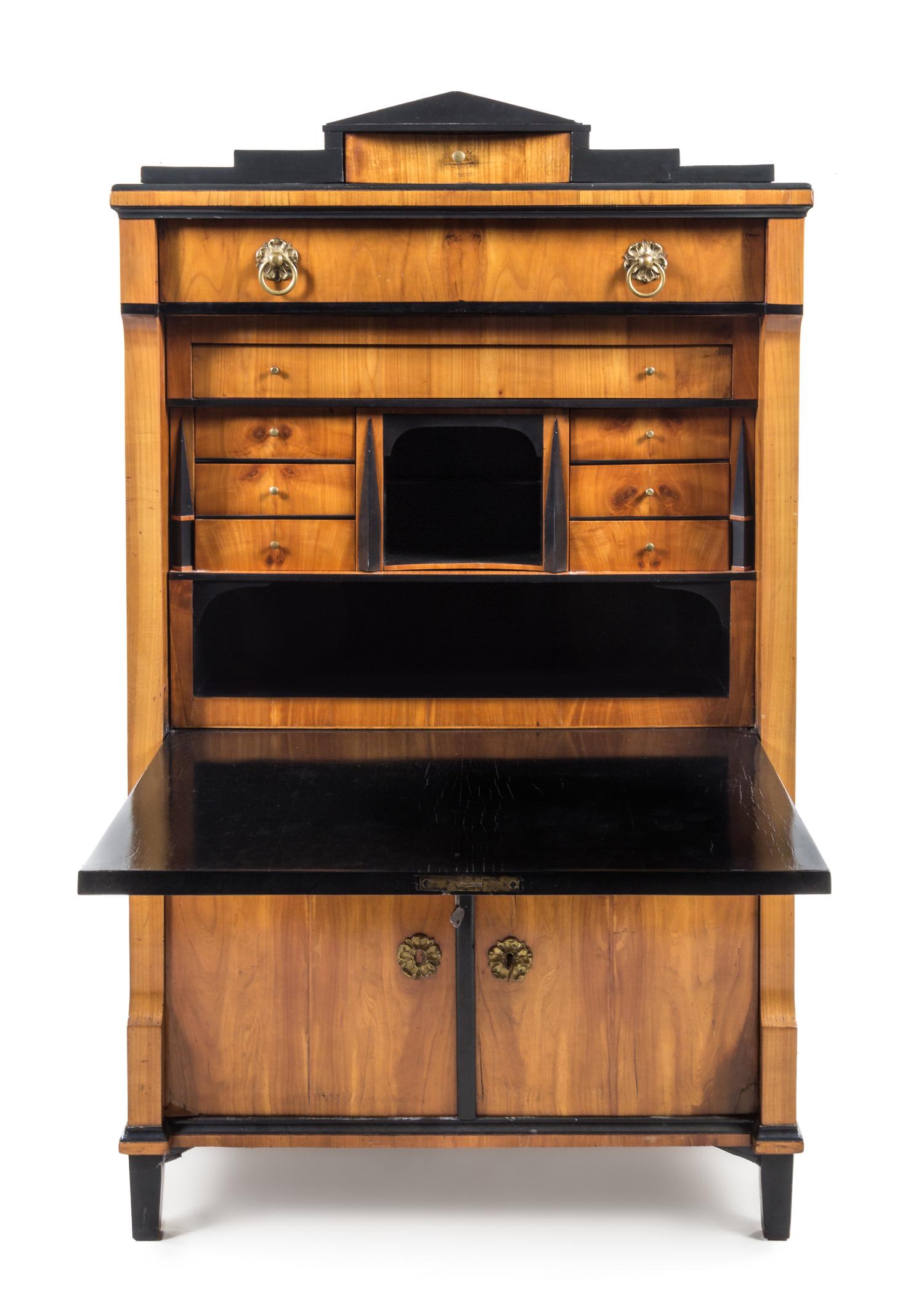 A Biedermeier Parcel Ebonized Cherry Secretary Height 63 1/4 x width 38 x depth 19 inches. — MID-19TH CENTURY