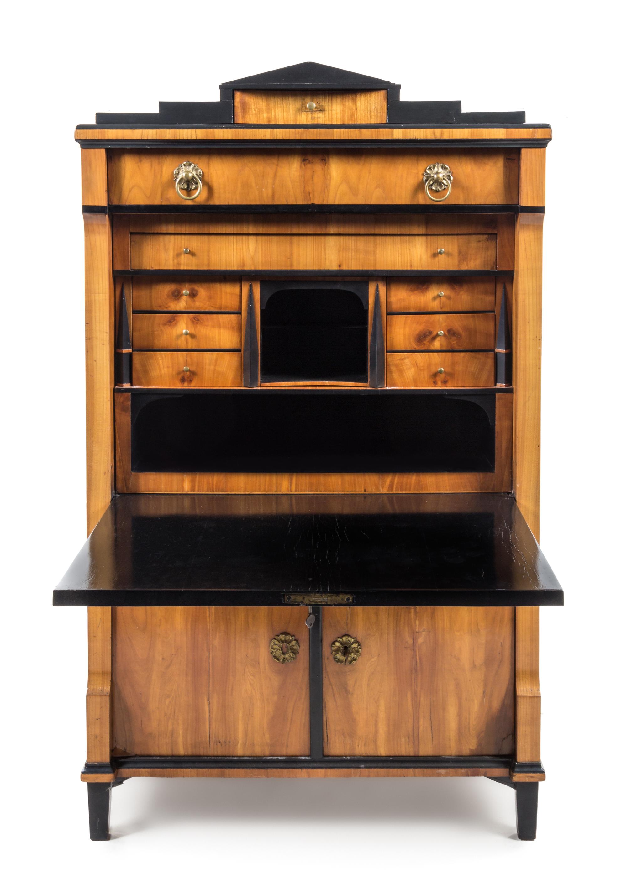 A Biedermeier Parcel Ebonized Cherry Secretary Height 63 1/4 x width 38 x depth 19 inches. — MID-19TH CENTURY