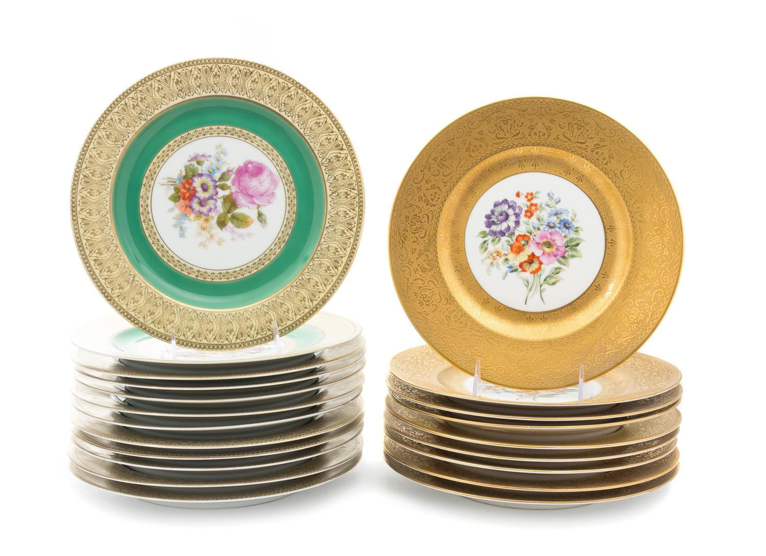 Twenty-One Bavarian Porcelain Plates Diameter of larger set 10 3/4 inches.