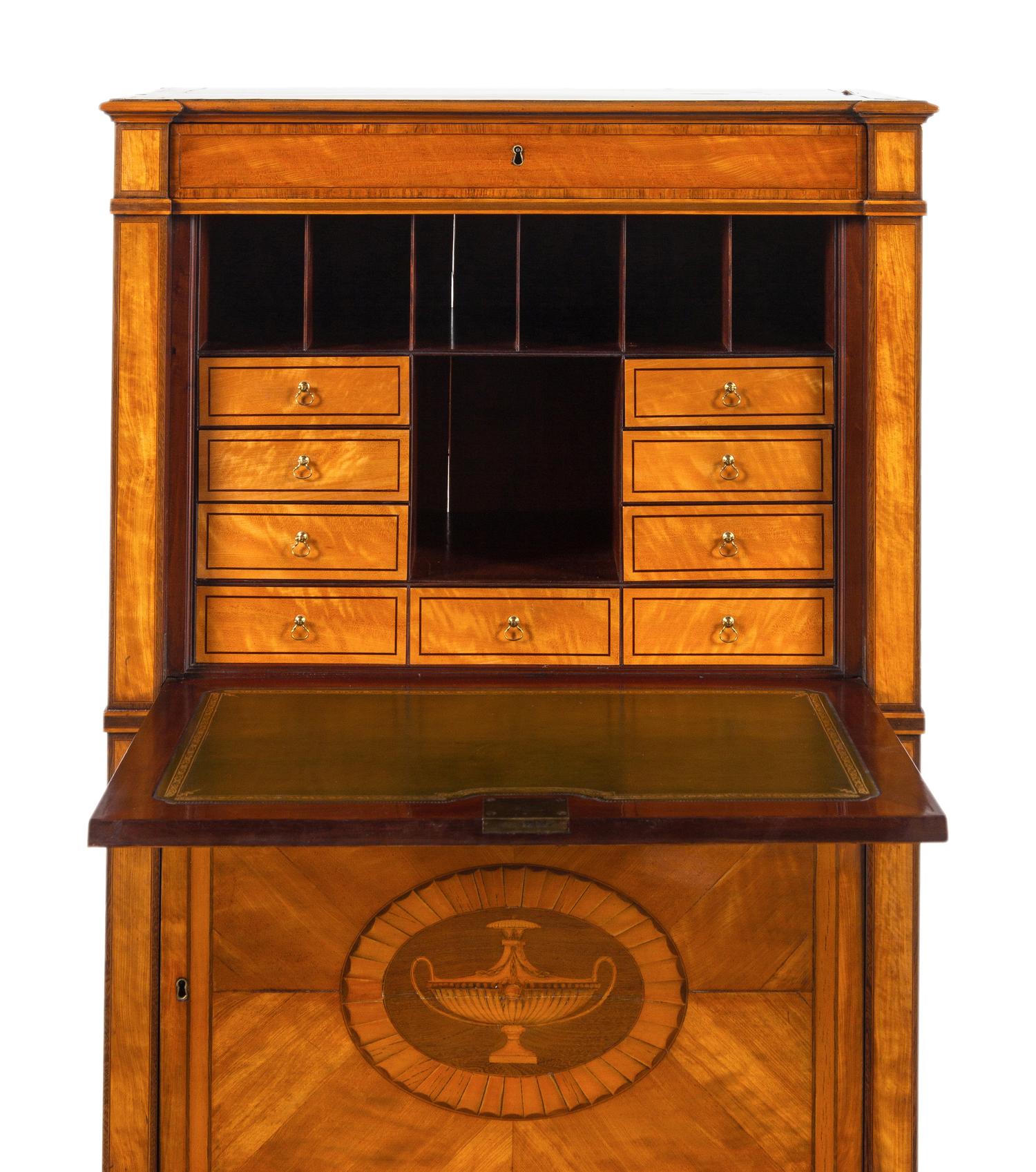 A George III Satinwood, Tulipwood and Amaranth Marquetry Fall-Front Secrétaire