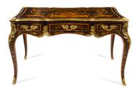 A Louis XV Style Gilt Bronze Mounted Marquetry Bureau Plat Height 32 x width 54 1/2 x depth 29 1/2 inches. — 20TH CENTURY