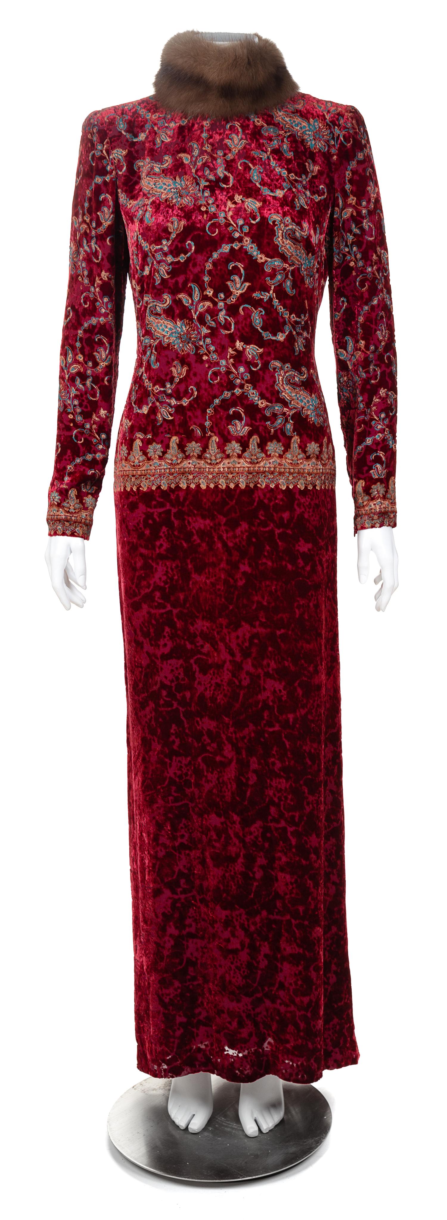 An Oscar de la Renta Burgundy Burnt Velvet Gown, Size 4.