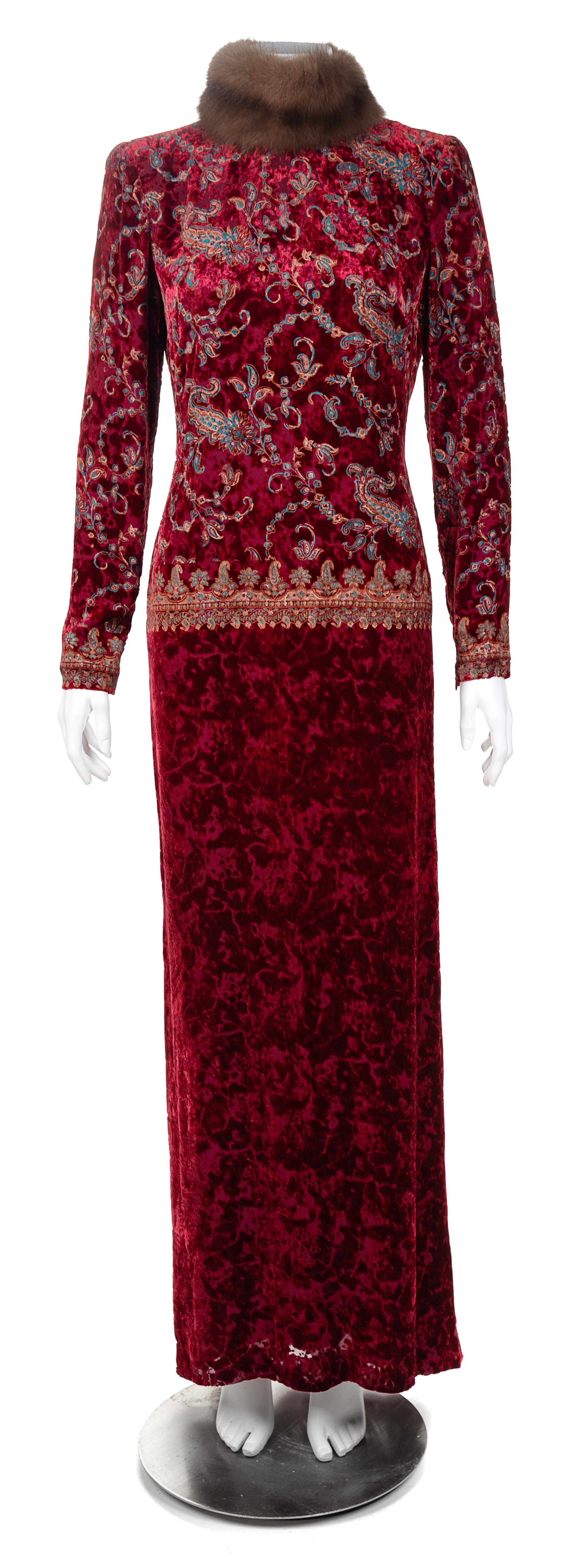 An Oscar de la Renta Burgundy Burnt Velvet Gown, Size 4.