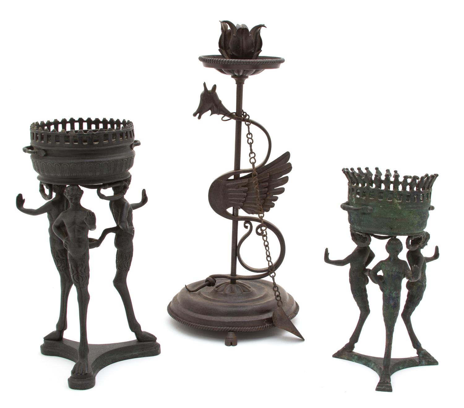 A Group of Three Italian Bronze Articles Height of tallest 14 inches. — 19TH CENTURY