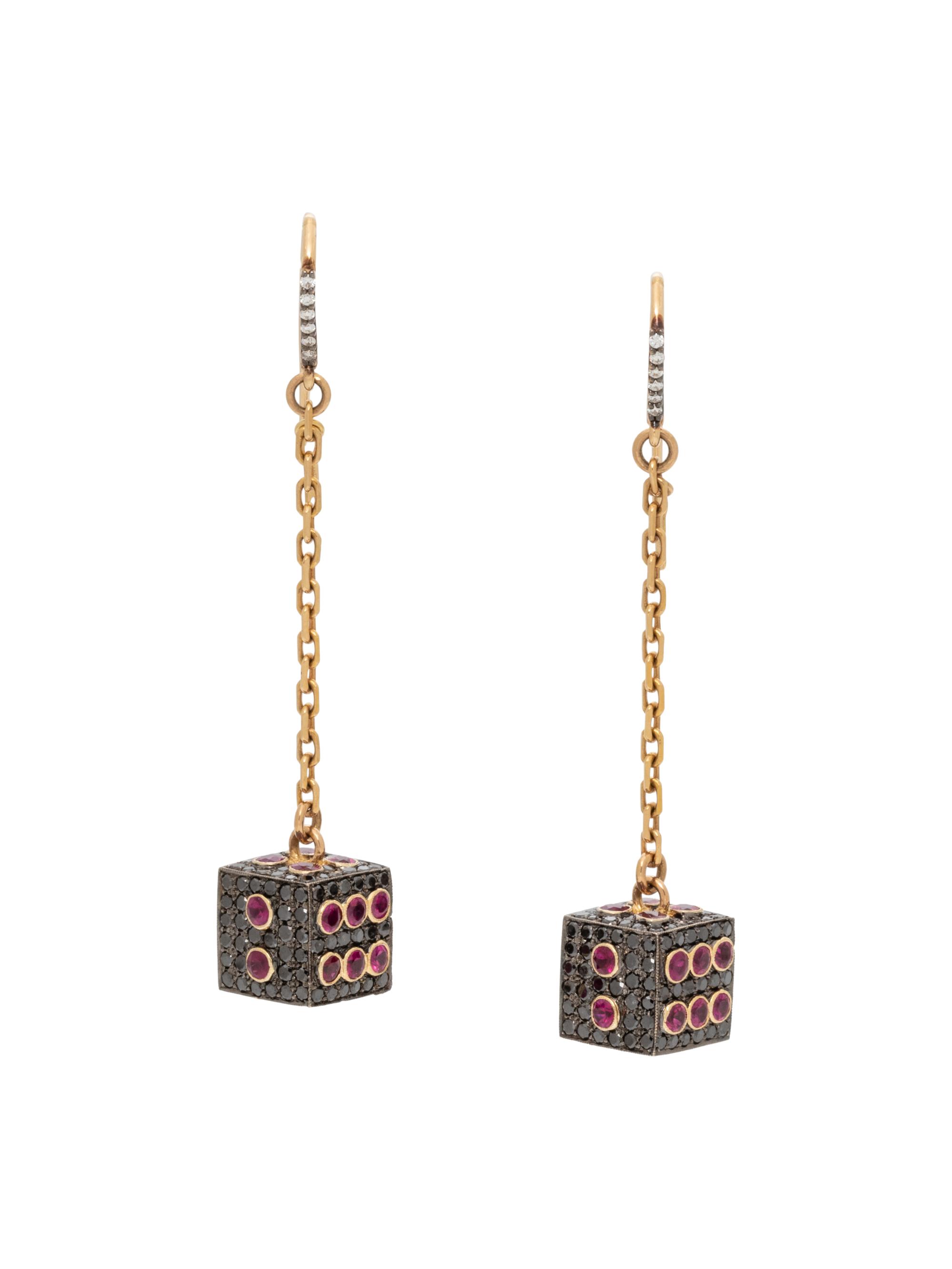 BLACK DIAMOND AND RUBY DICE EARRINGS