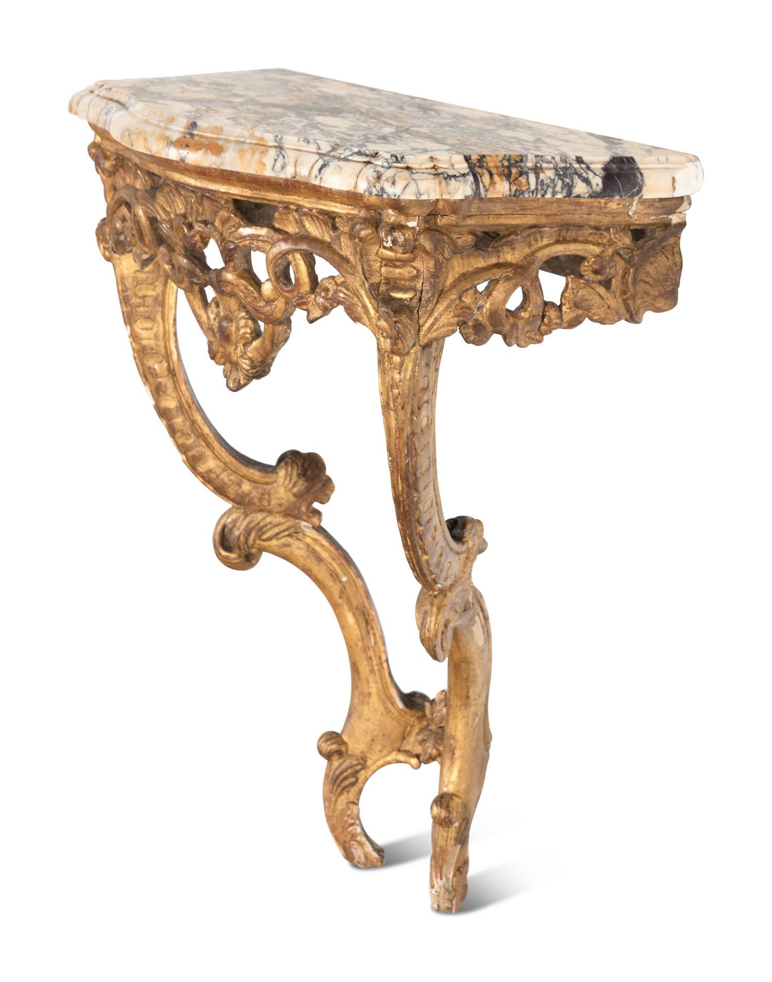 An Italian Giltwood Marble-Top Console Table