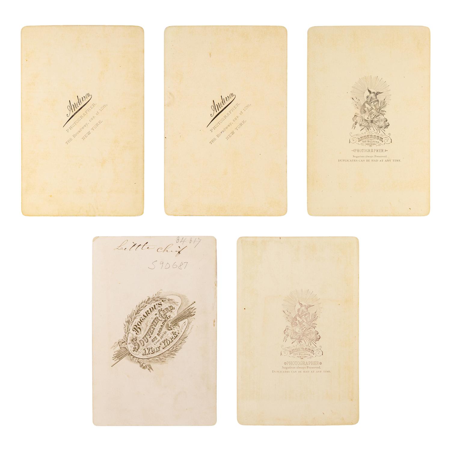 [Wild West Shows]. A group of 5 cabinet cards of Sioux Indians by Anderson and Bogardus.