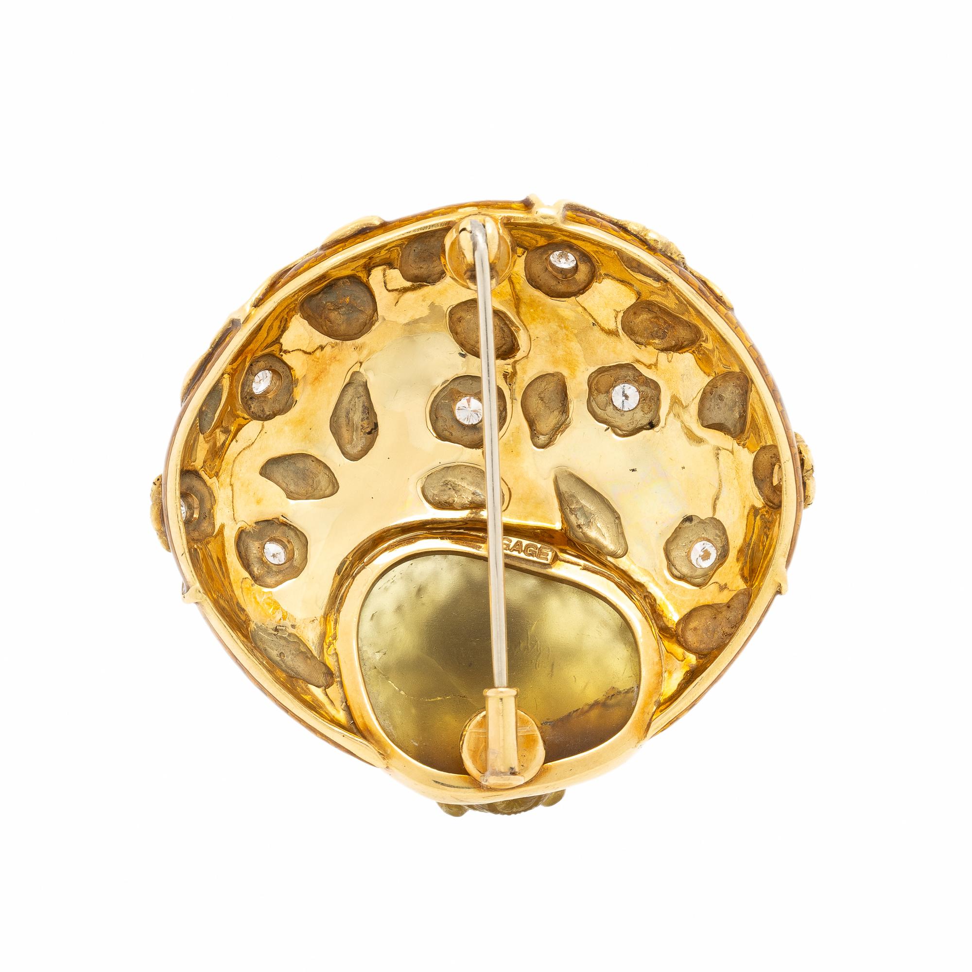 ELIZABETH GAGE, YELLOW GOLD, ENAMEL, AND DIAMOND HONEYBEE BROOCH