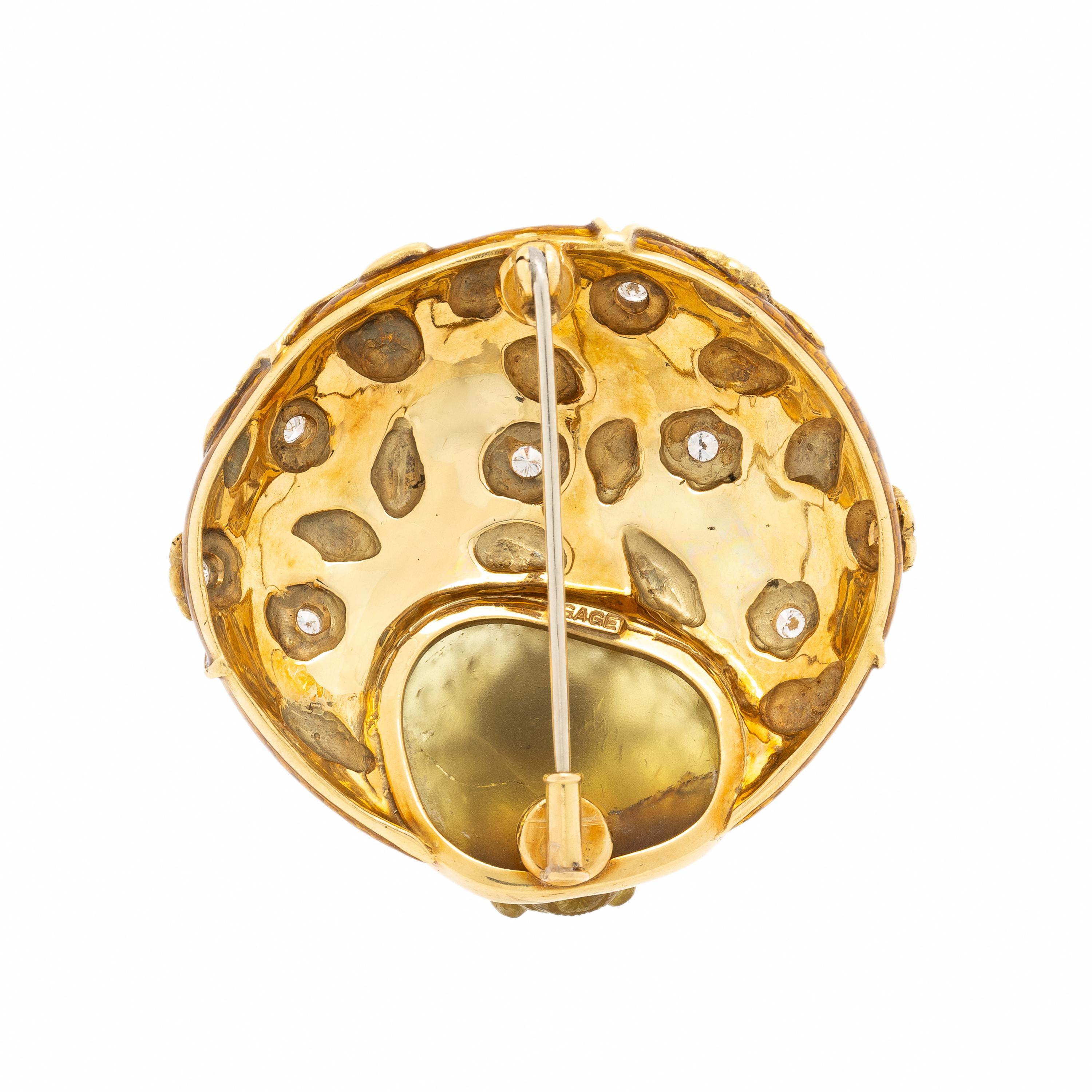ELIZABETH GAGE, YELLOW GOLD, ENAMEL, AND DIAMOND HONEYBEE BROOCH