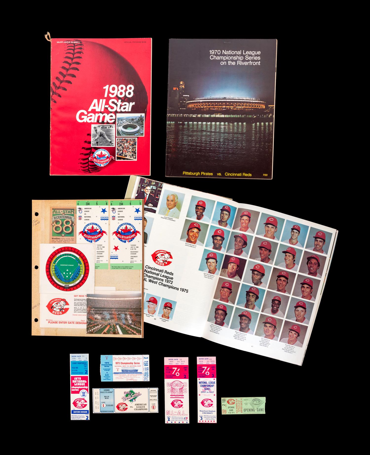 A Group of 1970s Cincinnati Reds Pete Rose Riverfront Stadium Ephemera (Including National League Playoffs, World Series),