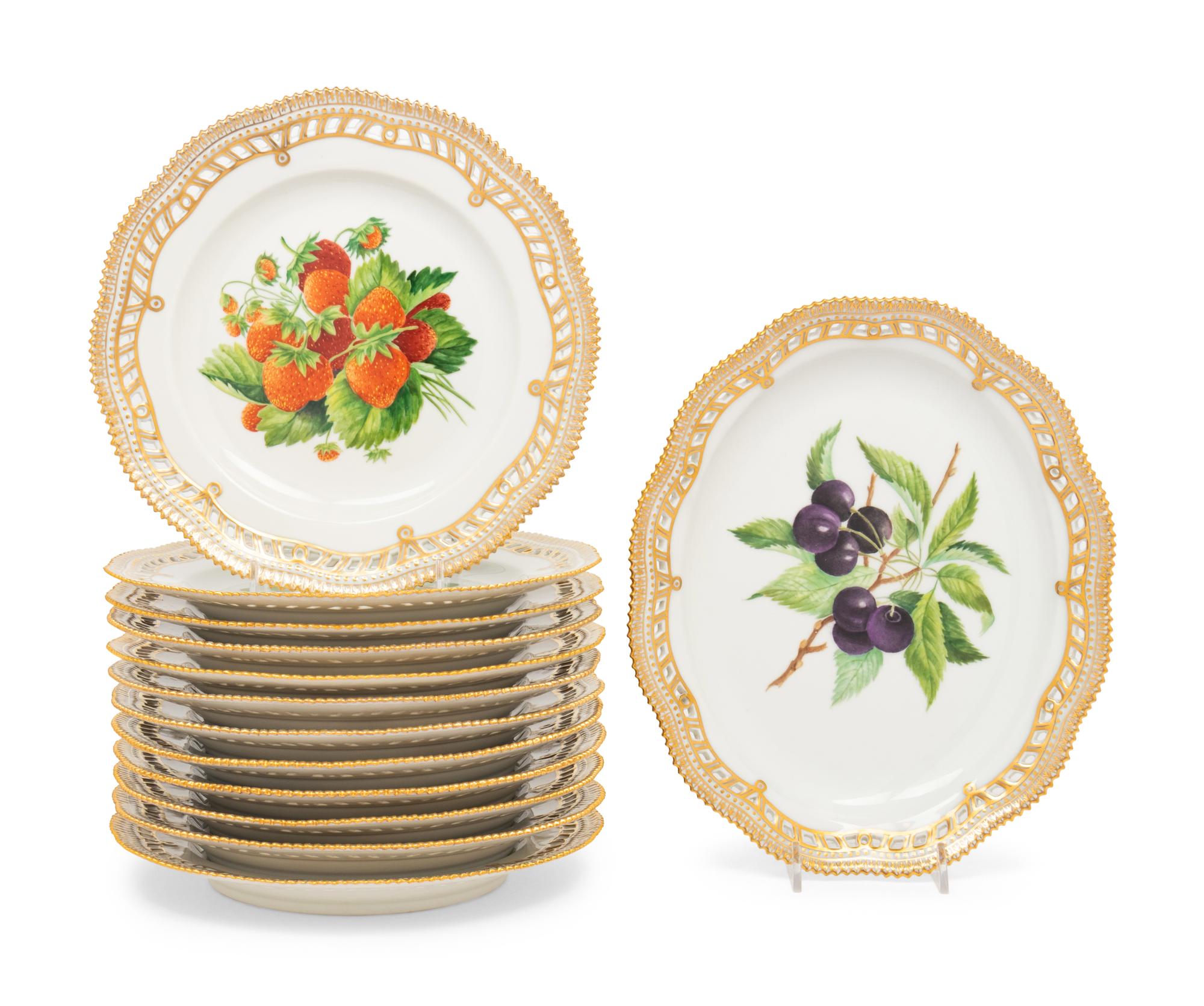 A Set of Thirteen Royal Copenhagen Fruit Service Articles
