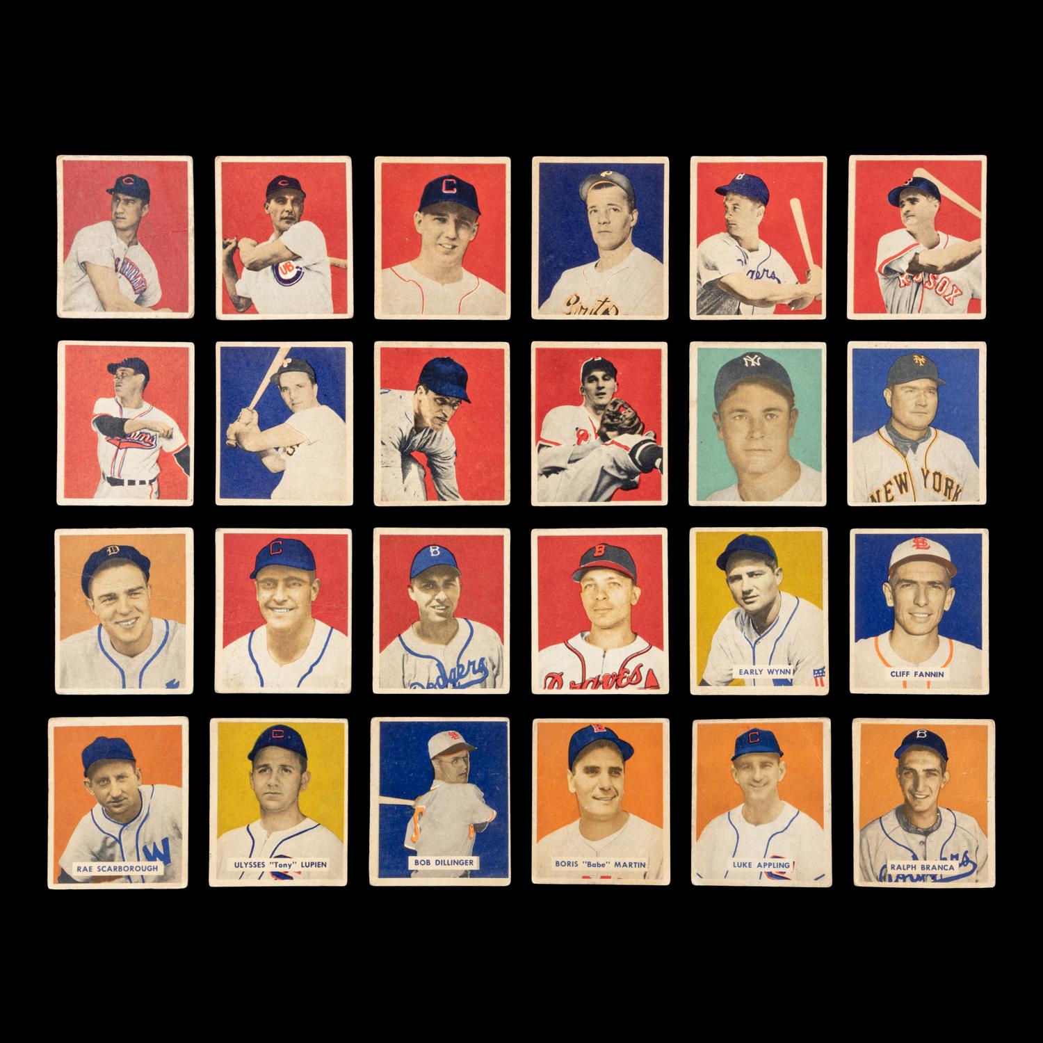 A Collection of 1949 Bowman Baseball Cards Including Multiple Hall of Famers