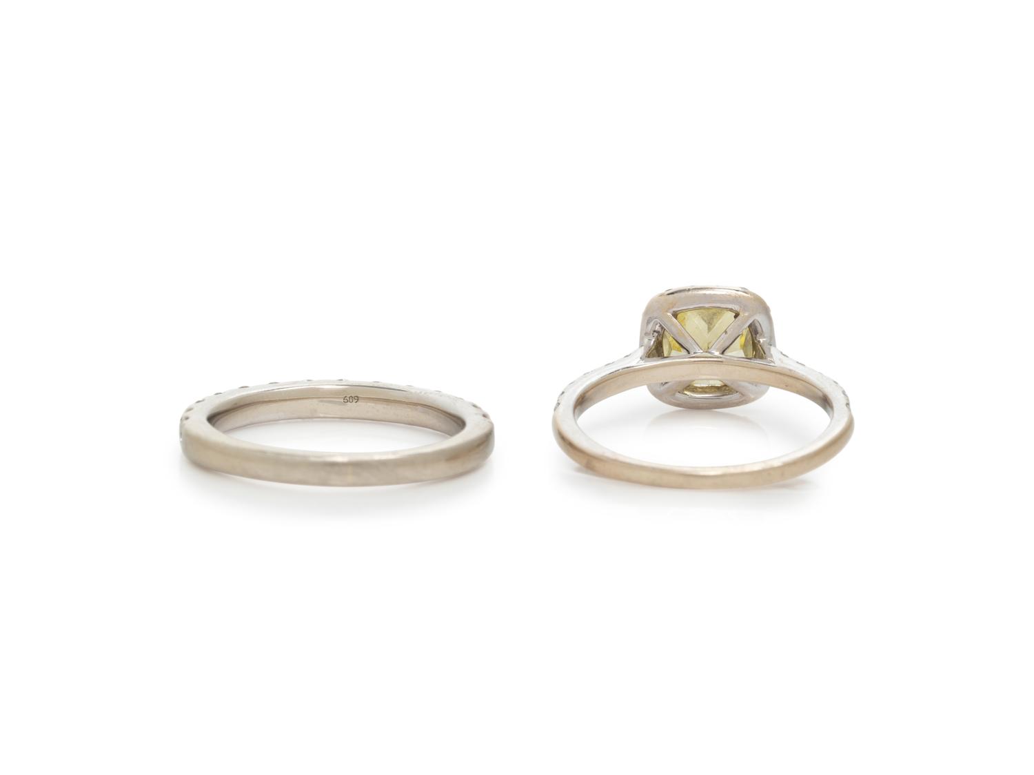 FANCY INTENSE YELLOW DIAMOND RING AND DIAMOND BAND RING