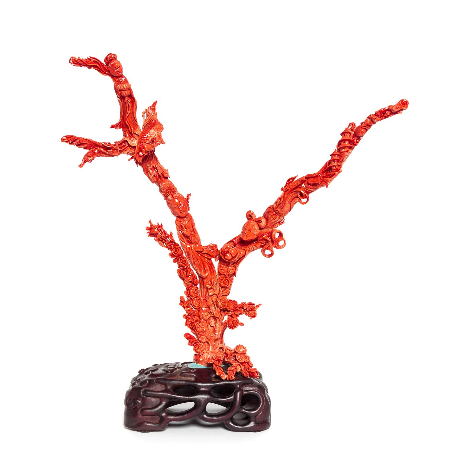 A Large Red Coral Figural Group Height 13 inches. — LATE QING DYNASTY/REPUBLIC PERIOD