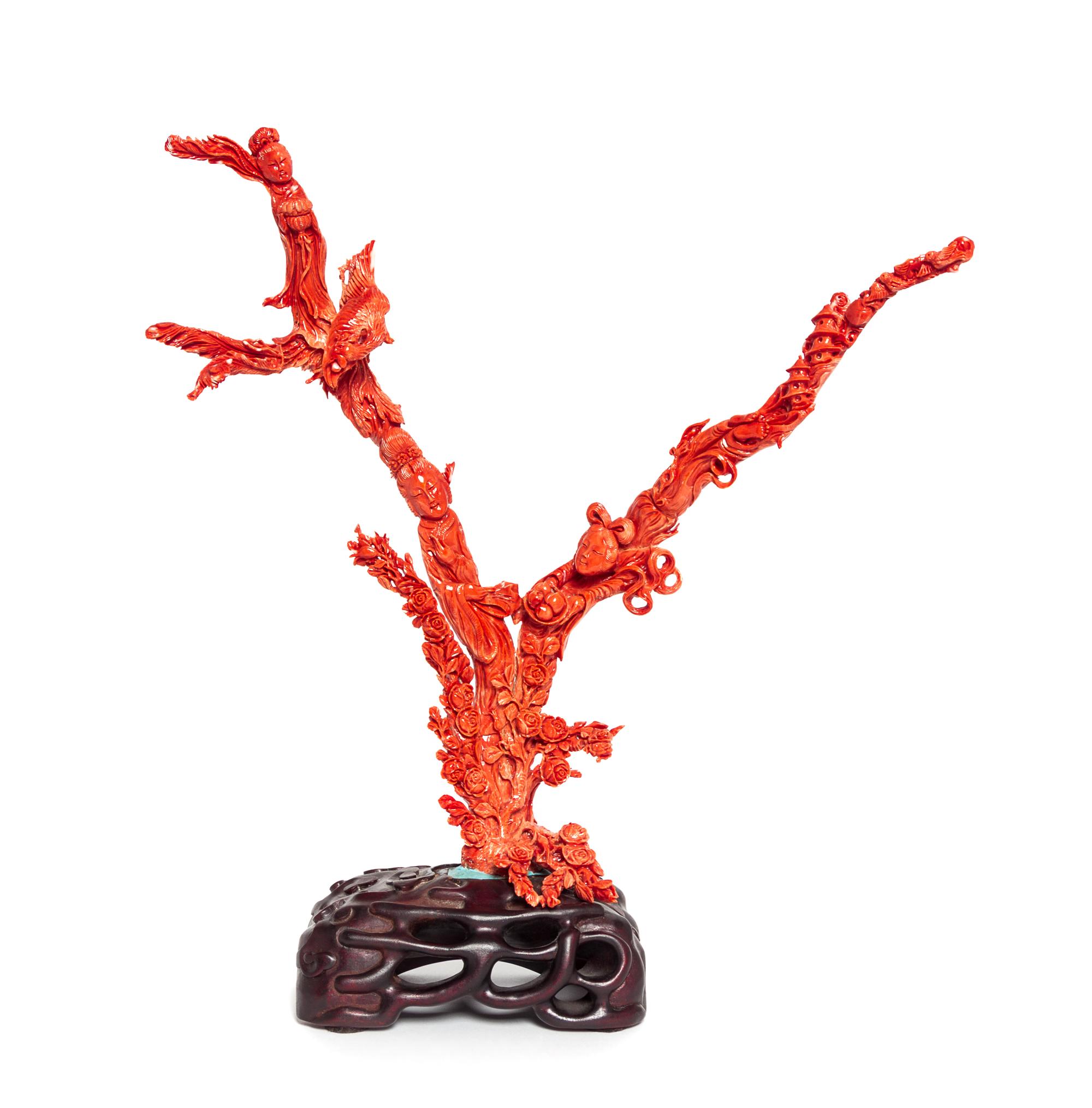 A Large Red Coral Figural Group Height 13 inches. — LATE QING DYNASTY/REPUBLIC PERIOD