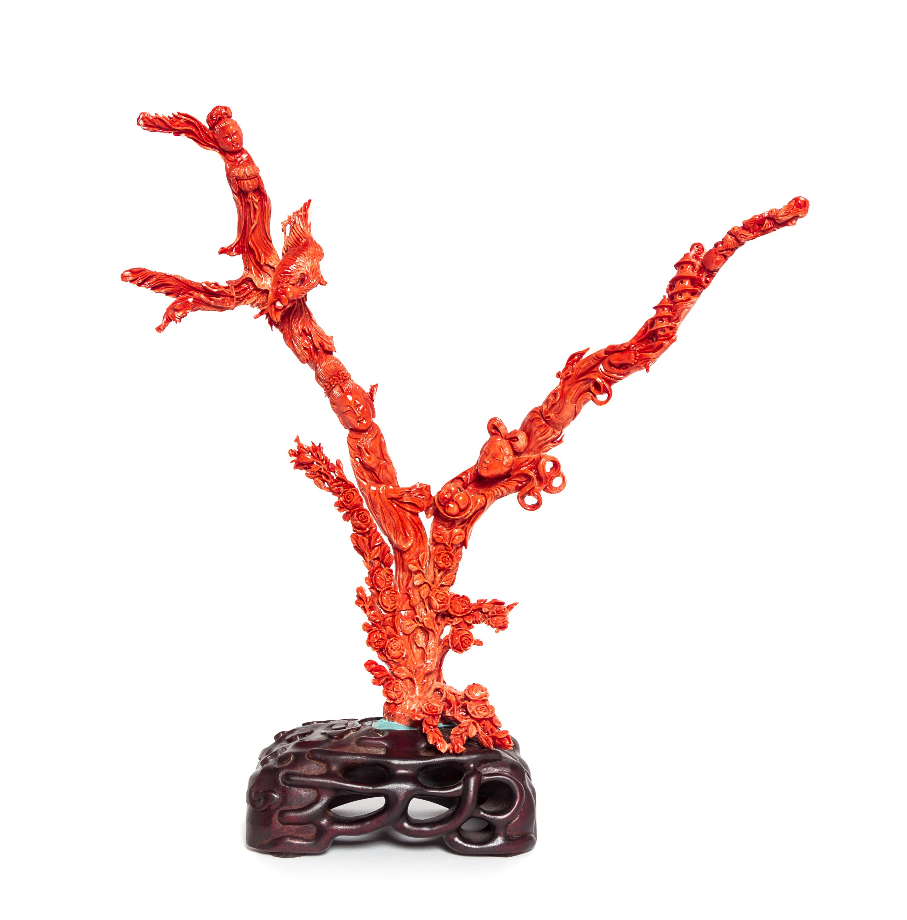 A Large Red Coral Figural Group Height 13 inches. — LATE QING DYNASTY/REPUBLIC PERIOD