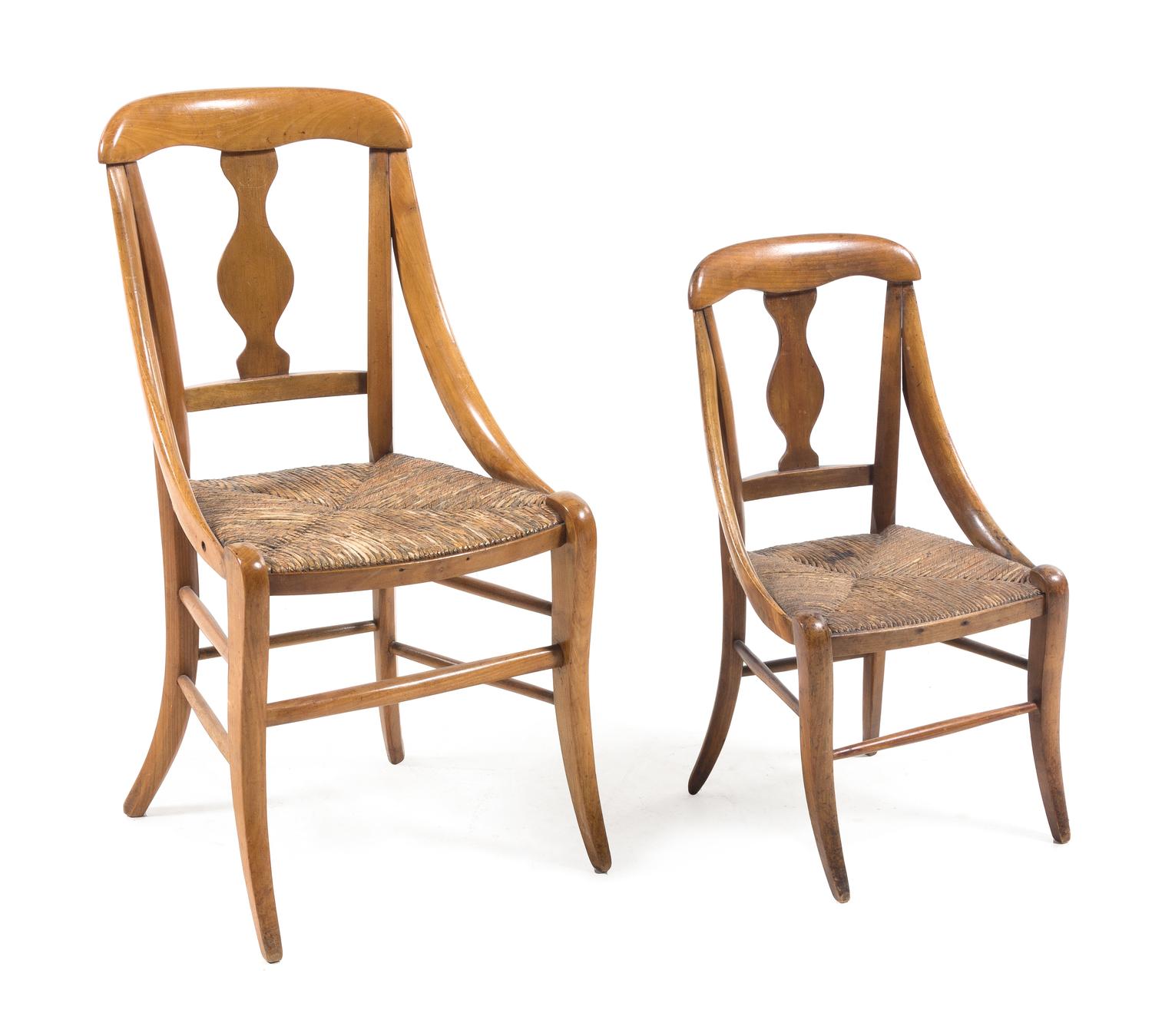 Two Rustic Rush Seat Child's Chairs Height of taller 28 inches. — 19TH CENTURY