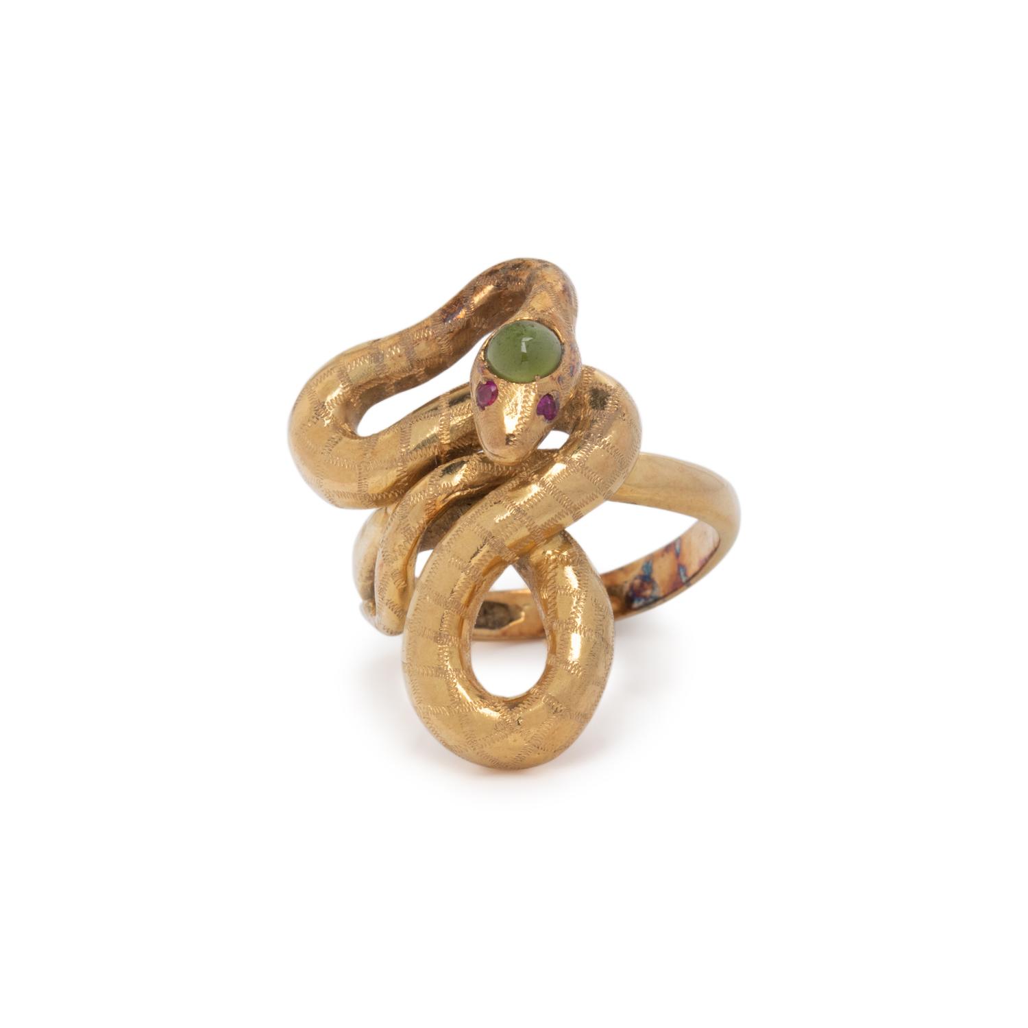 YELLOW GOLD AND GEMSTONE SNAKE RING