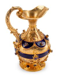 A Continental Amethyst Mounted and Enameled Silver-Gilt Ewer
