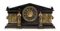 A French Neoclassical Slate and Gilt Metal Mounted Mantel Clock, Width 21 inches.