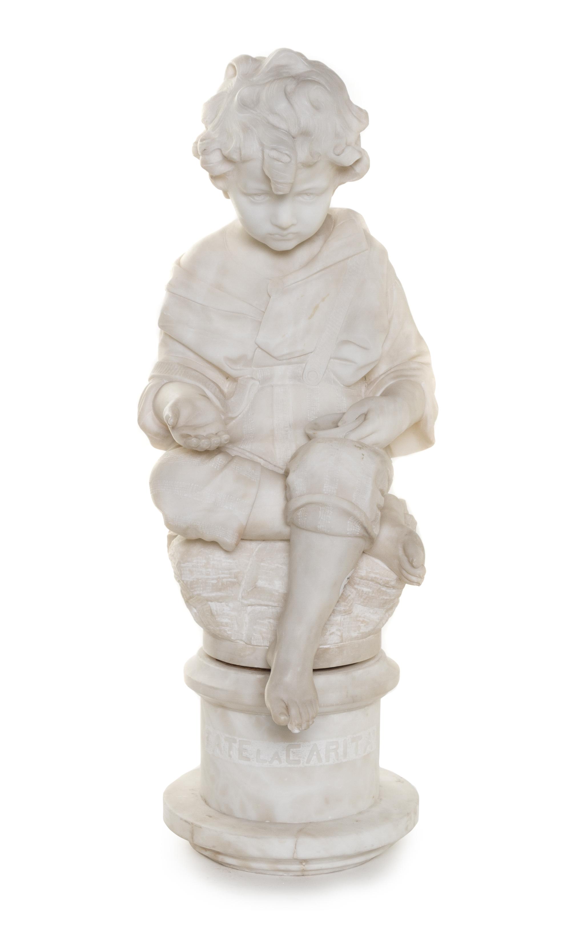An Italian Carved Marble Figure, LATE 19TH/EARLY 20TH CENTURY, Height overall 26 1/2 inches. — LATE 19TH/EARLY 20TH CENTURY,
