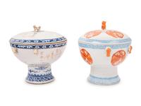 Two Chinese Porcelain Stem Bowls and Covers