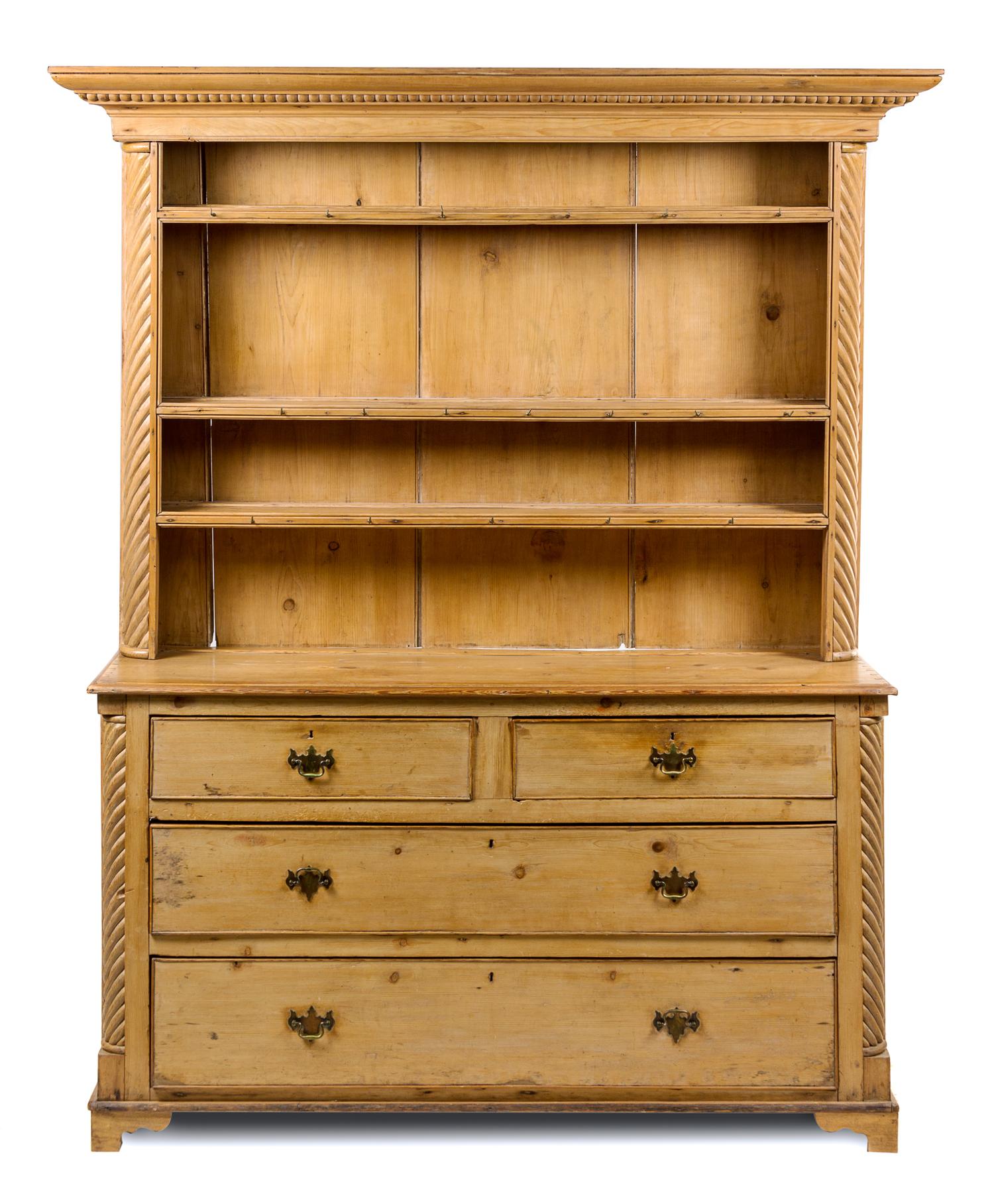 An English Pine and Oak Welsh Dresser Height 81 x width 51 1/2 x depth 18 inches. — 18TH/19TH CENTURY