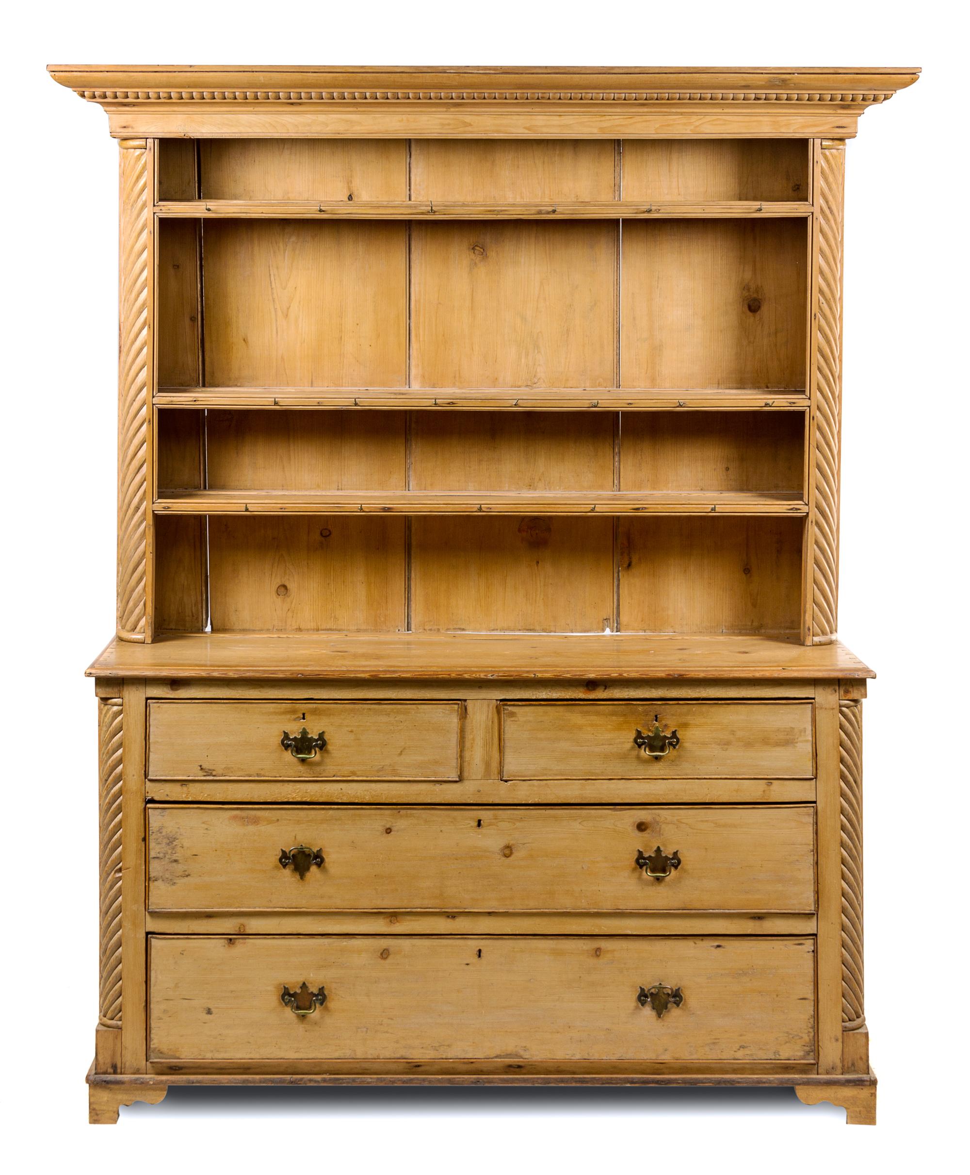 An English Pine and Oak Welsh Dresser Height 81 x width 51 1/2 x depth 18 inches. — 18TH/19TH CENTURY