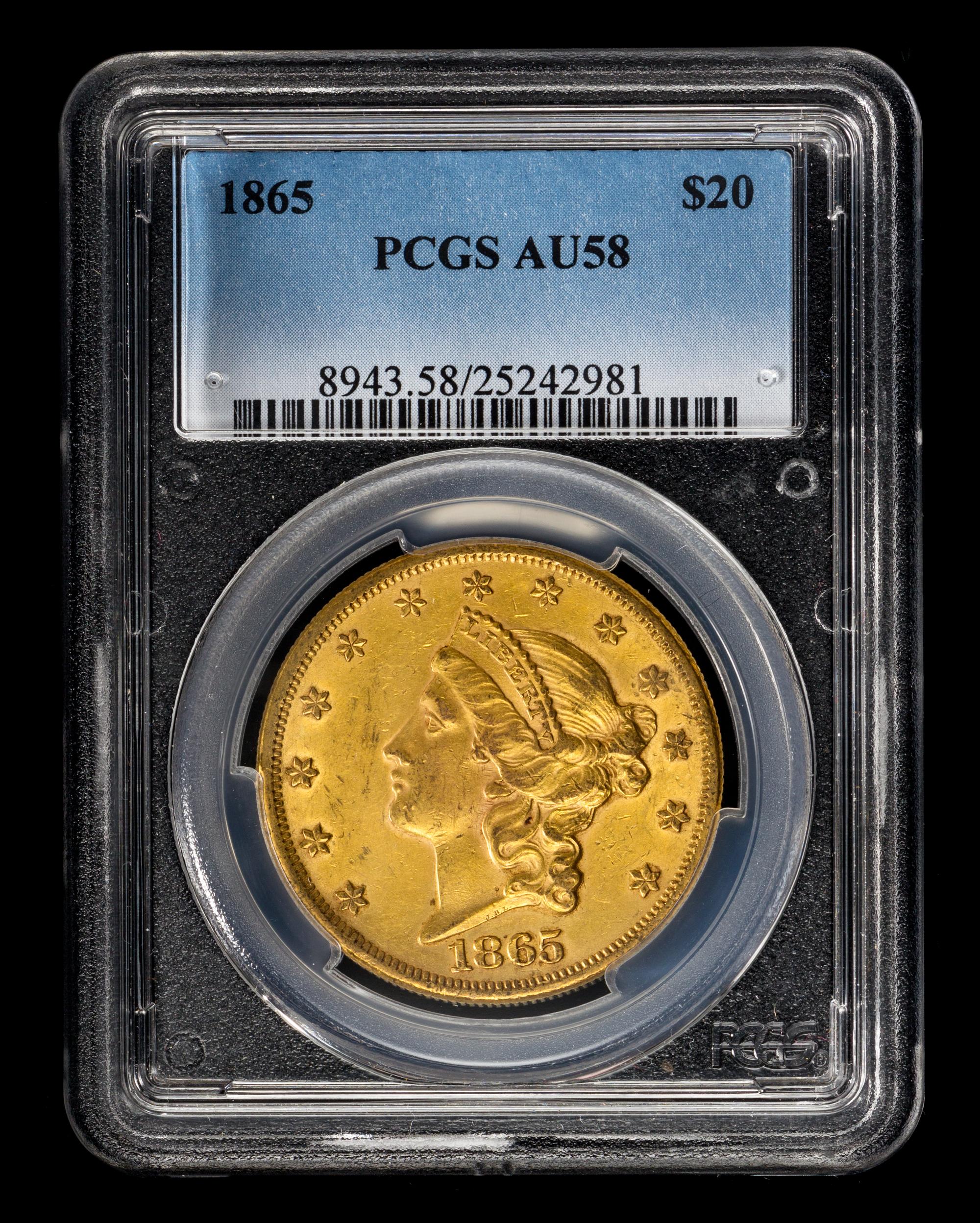 A United States 1865 Liberty Head $20 Gold Coin