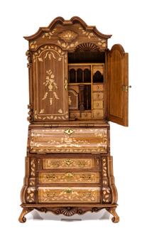 A Dutch Style Marquetry Secretary Bookcase Height 8 x width 4 x depth 2 1/8 inches. — John Davenport, 1987